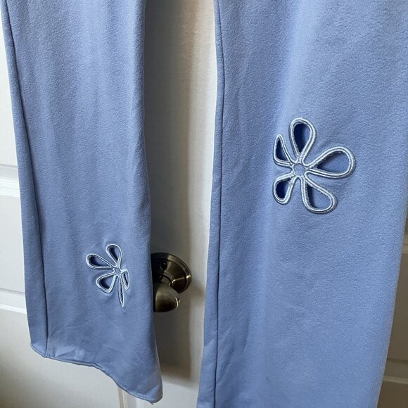 Y2K Angee Pants Womens Blue Floral Cutout High Rise Kick Flare 2000s - Picture 2 of 16